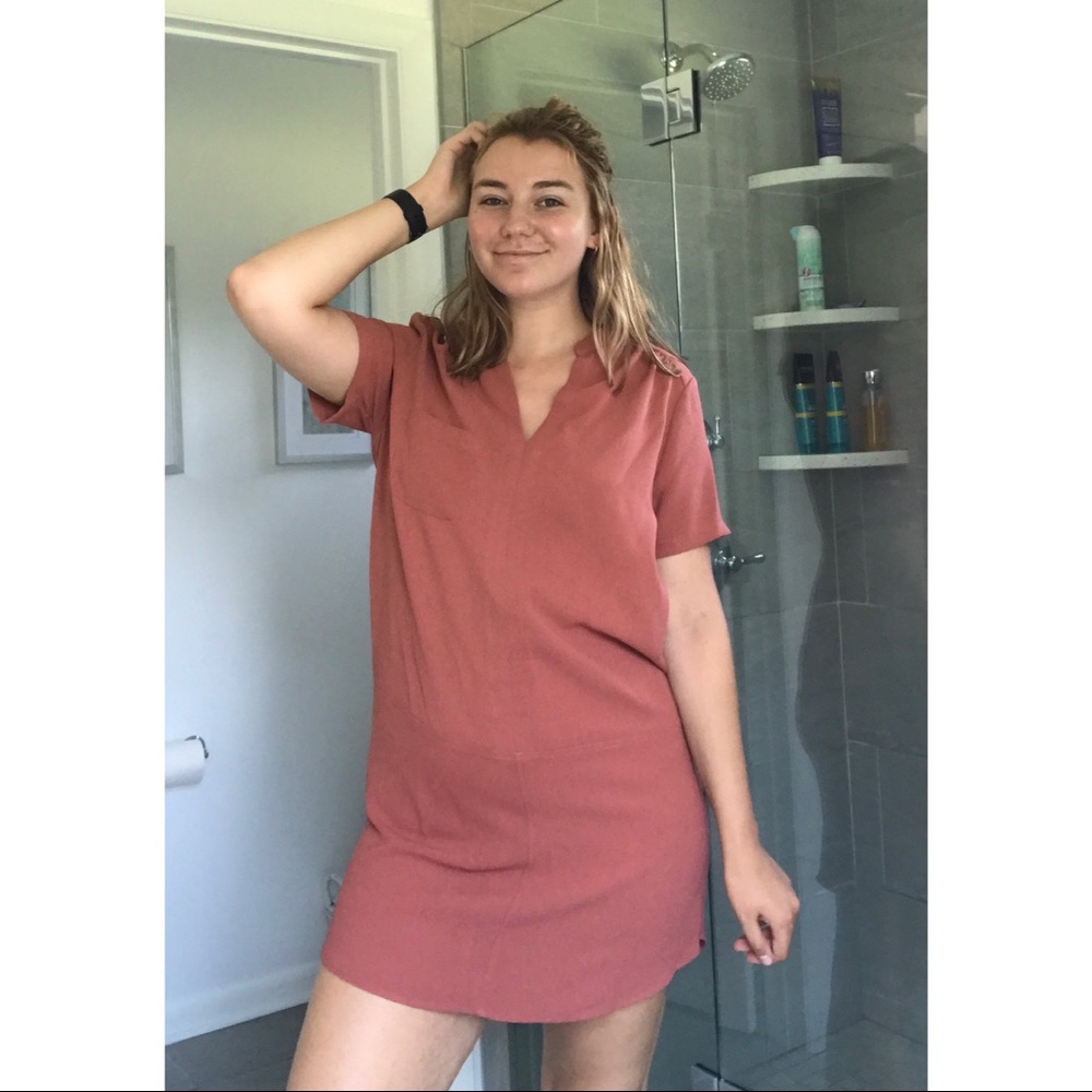 Lush Salmon V-Neck Shift Dress